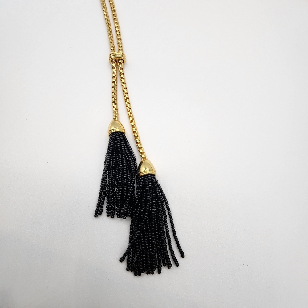 J. Crew Gold Tone and Black Beaded Offset Necklace - Picture 8 of 11